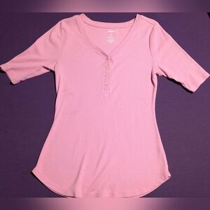 Sonoma Bubble Gum Baby Pink Button Henley Coquette Shirt